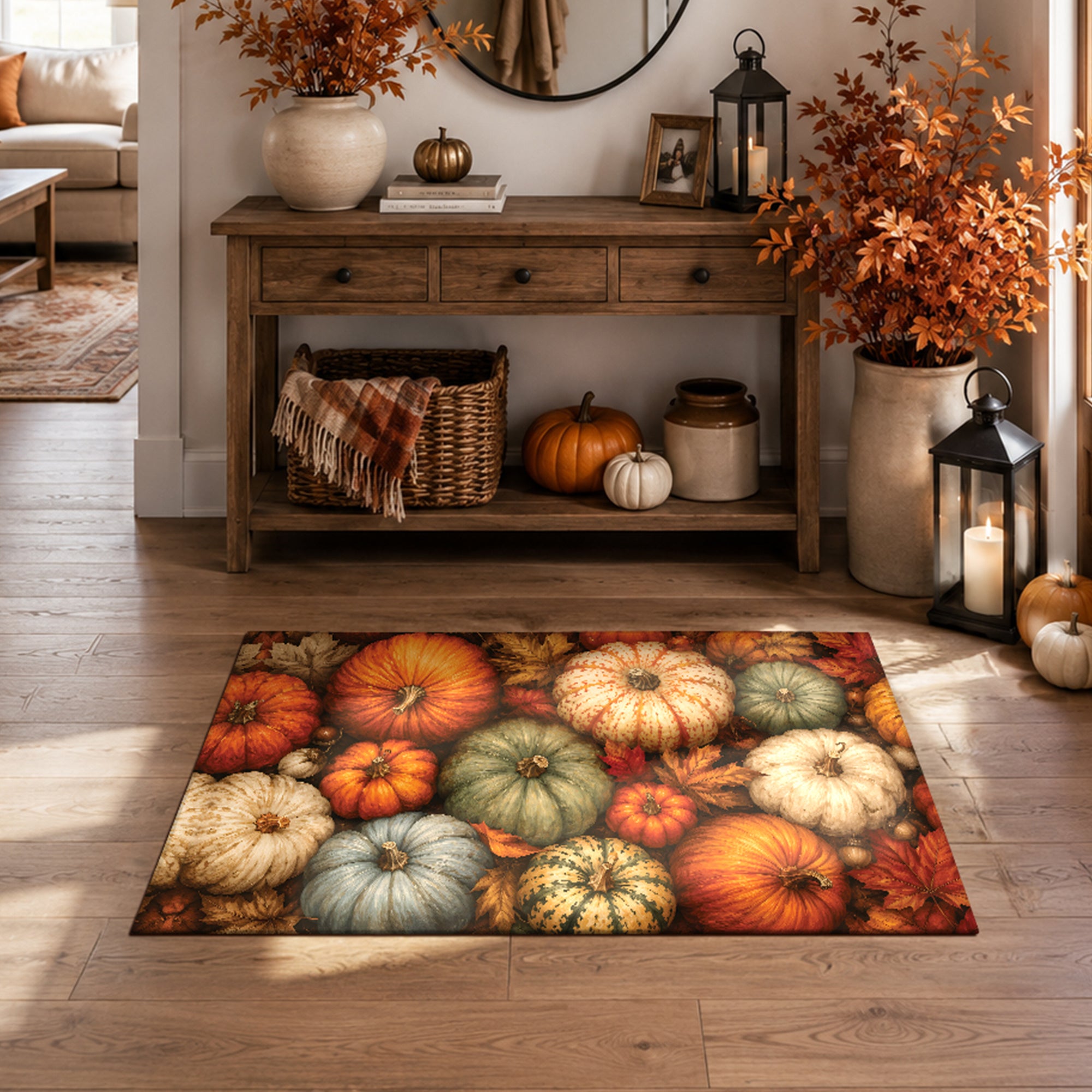 Pumpkin Patch Harvest Machine Washable Rug