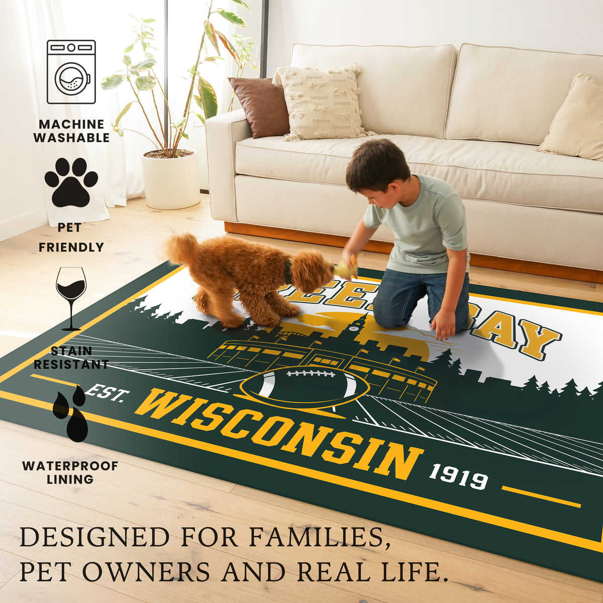 Green Bay Football Machine Washable Rug
