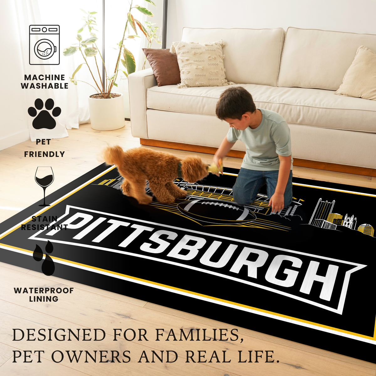 Pittsburgh Football Machine Washable Rug