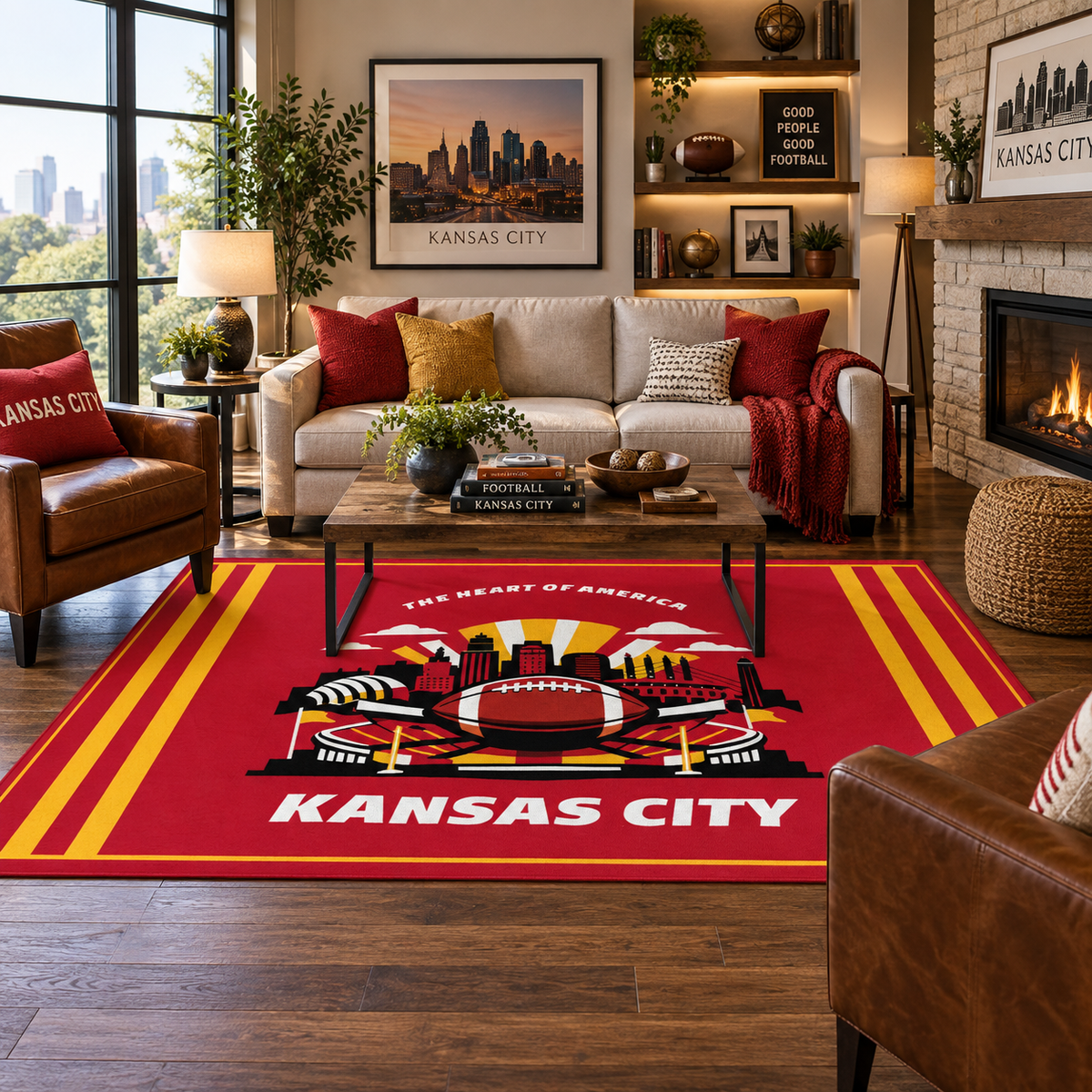 Kansas City Football Machine Washable Rug