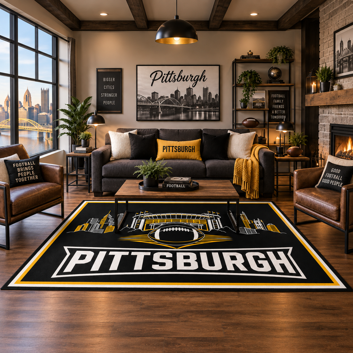 Pittsburgh Football Machine Washable Rug