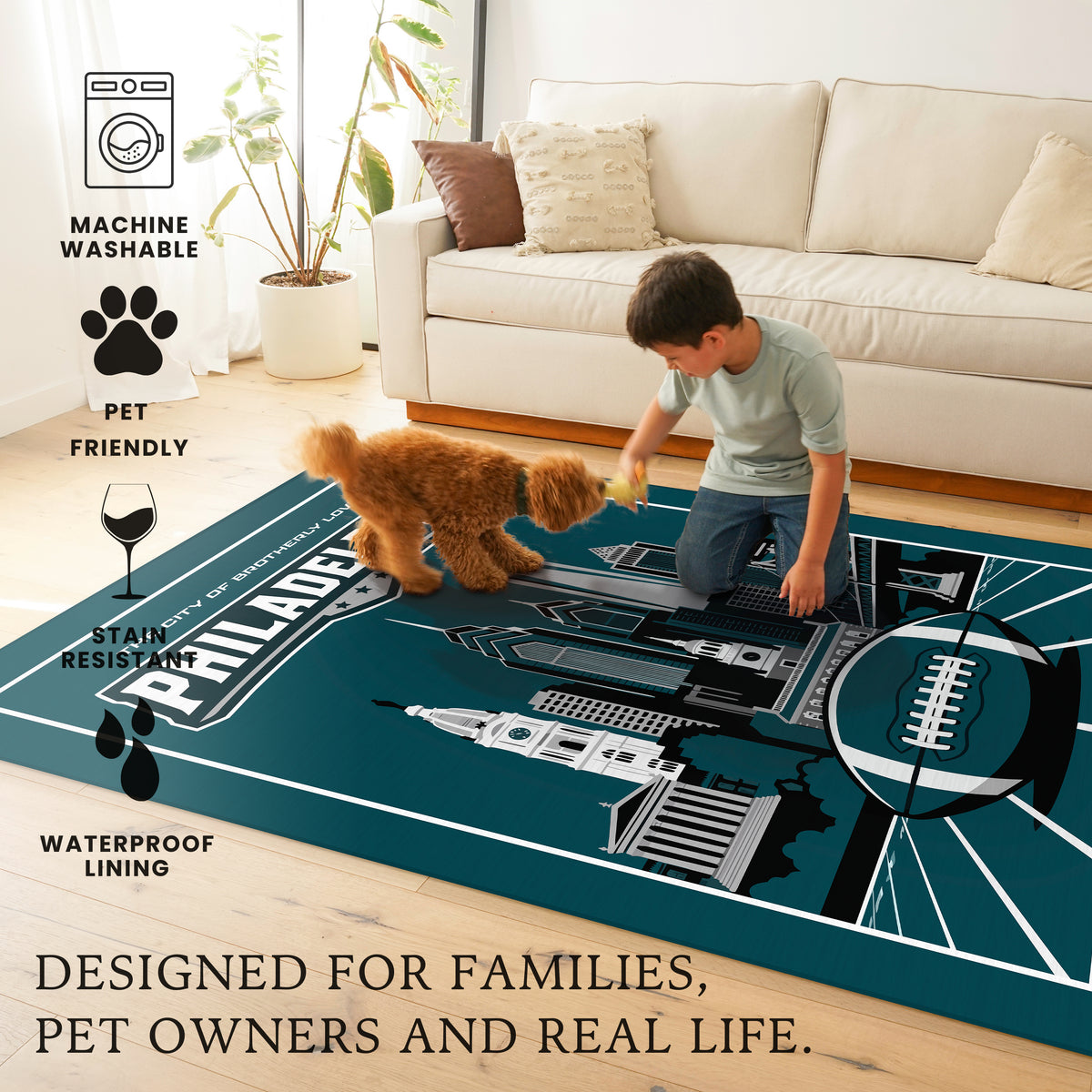 Philadelphia Football Machine Washable Rug