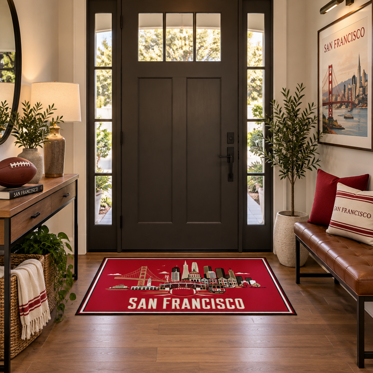 San Francisco Football Machine Washable Rug