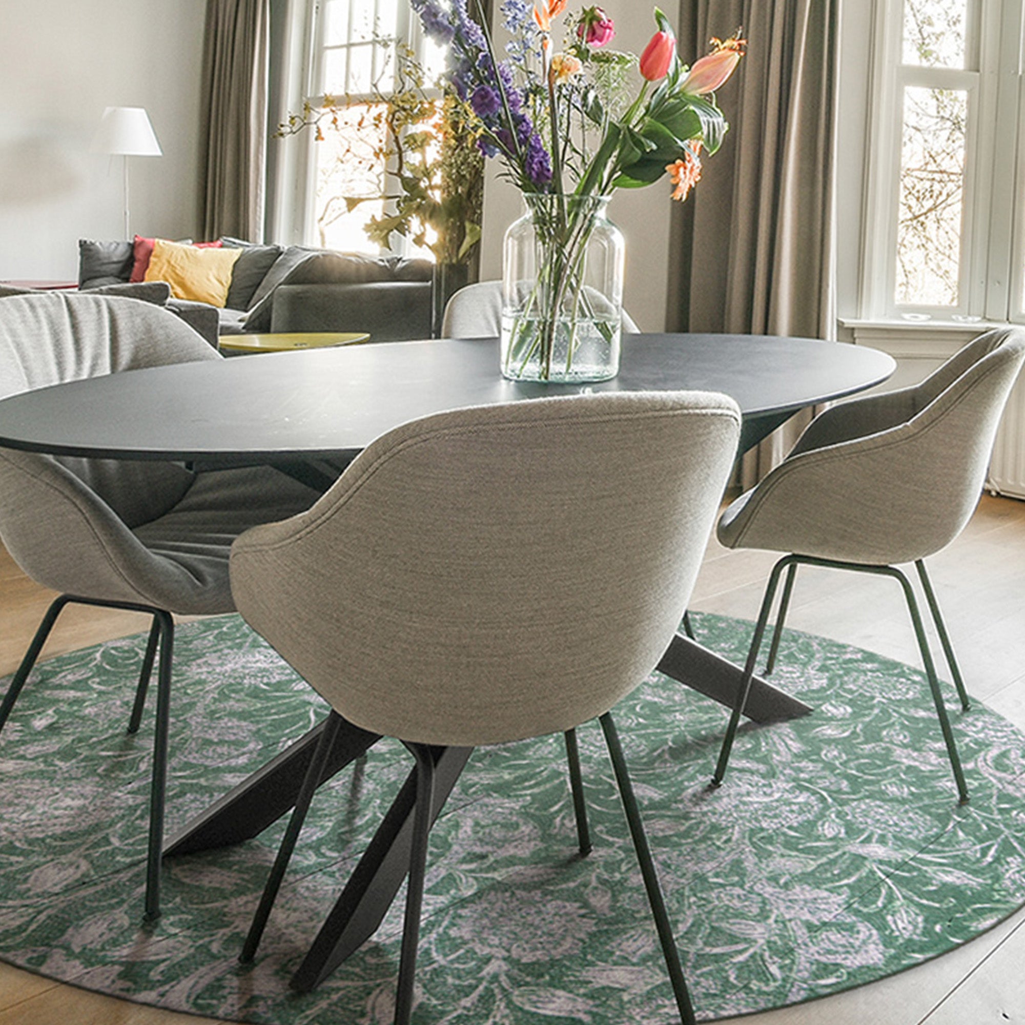 Kalini Floral Green Dining Room Washble Rug