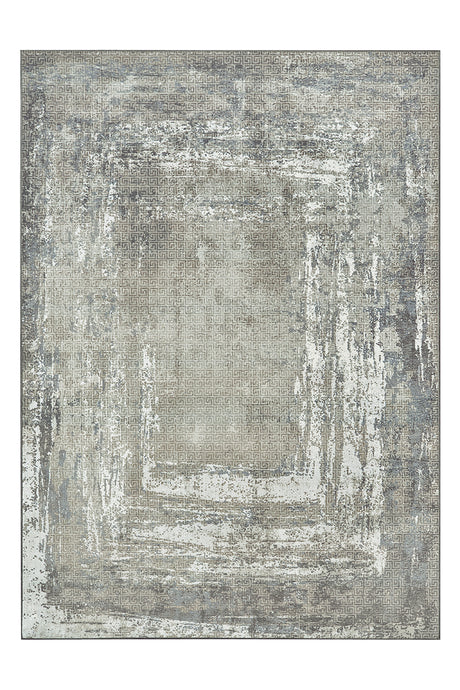 Amaya Bordered Abstract Greige Washable Rug