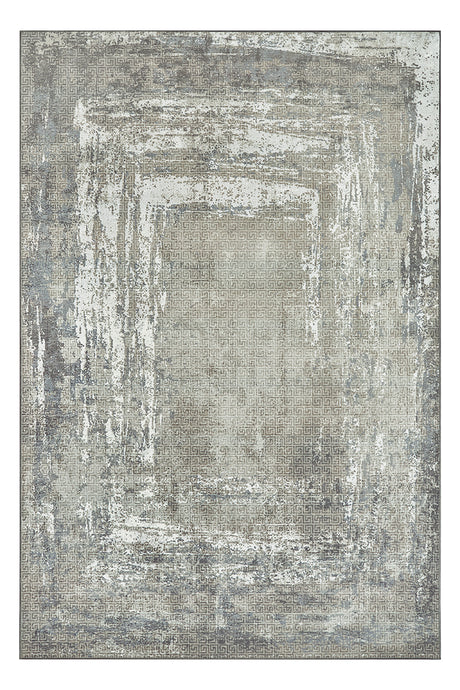 Amaya Bordered Abstract Greige Washable Rug