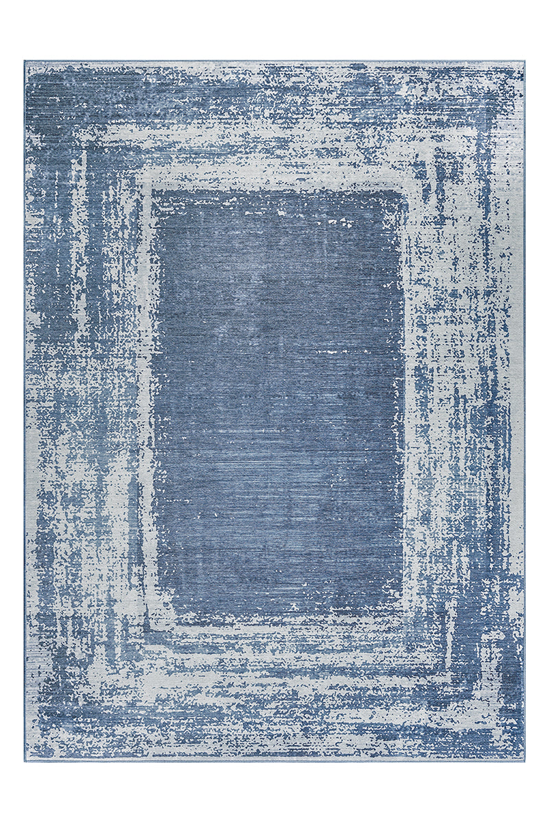 Amaya Bordered Abstract Navy Washable Rug