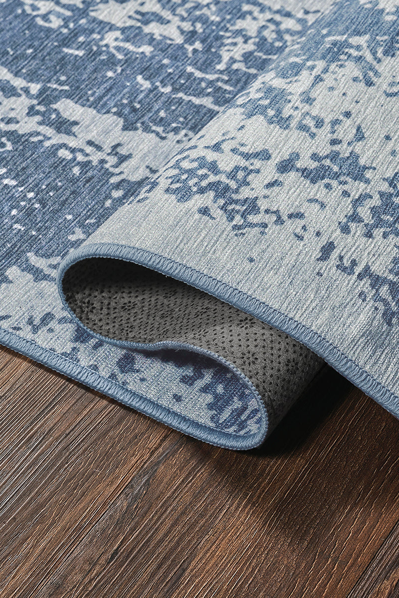 Amaya Bordered Abstract Navy Washable Rug