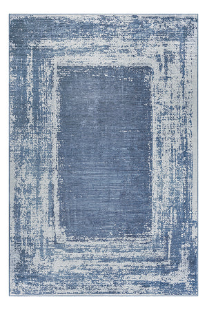 Amaya Bordered Abstract Navy Washable Rug