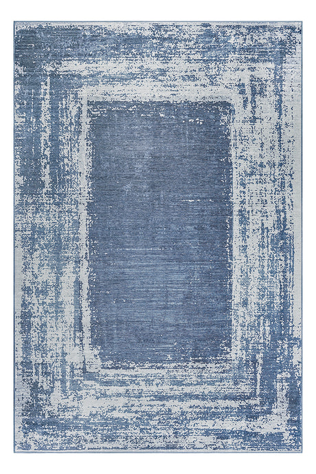 Amaya Bordered Abstract Navy Washable Rug