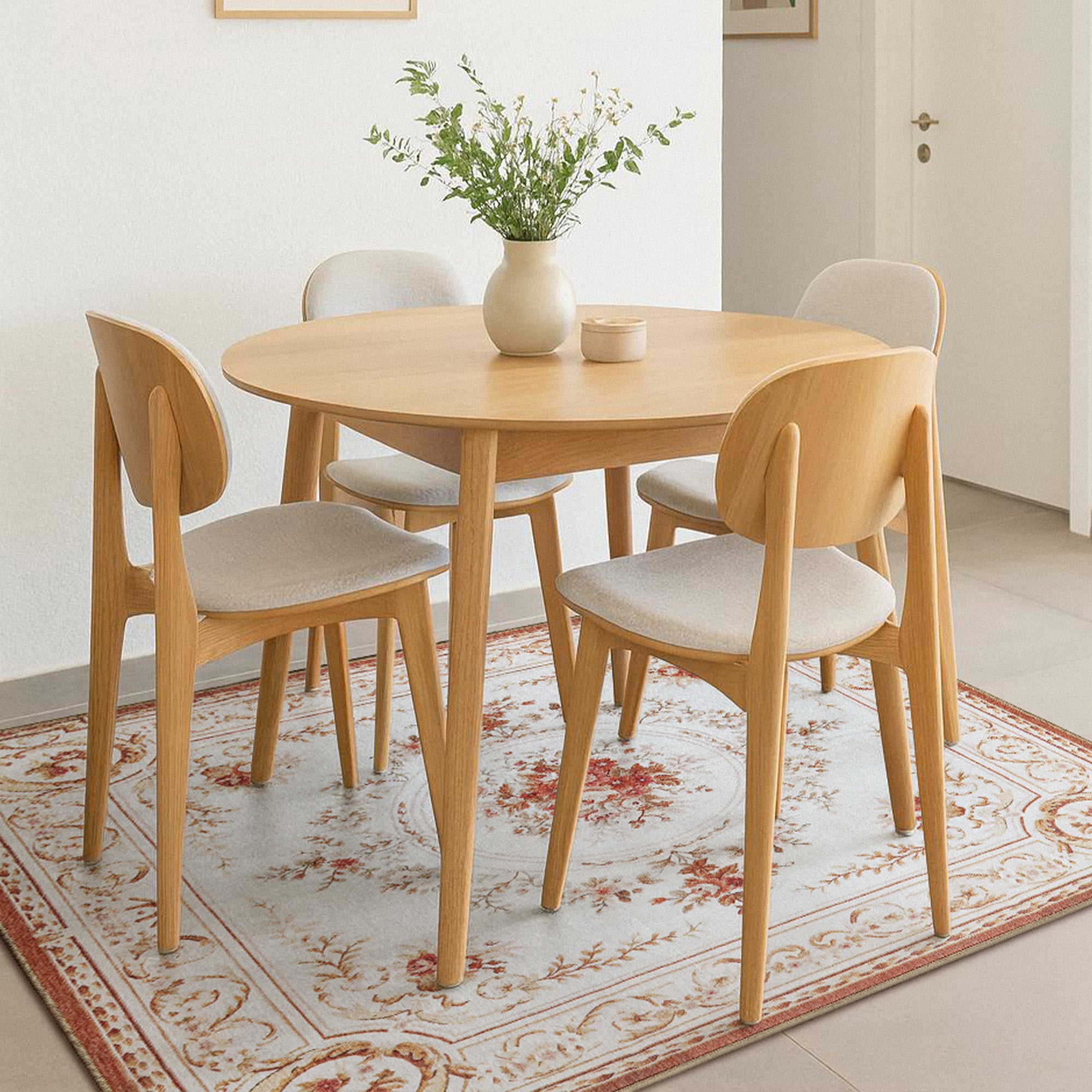 Aubusson Beige Dining Room Washble Rug
