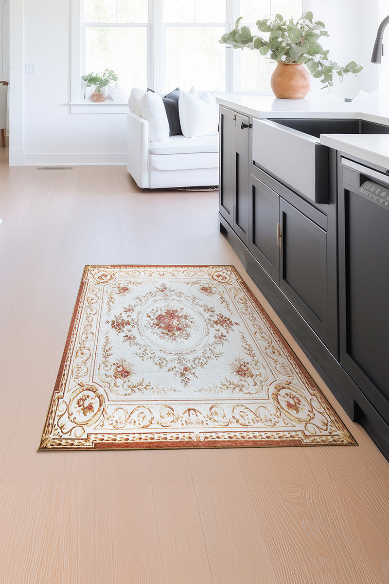 Aubusson Beige Washable Rug