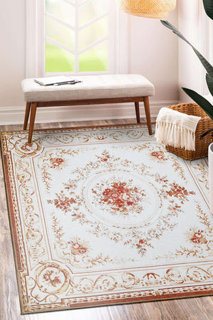 Aubusson Beige Washable Rug