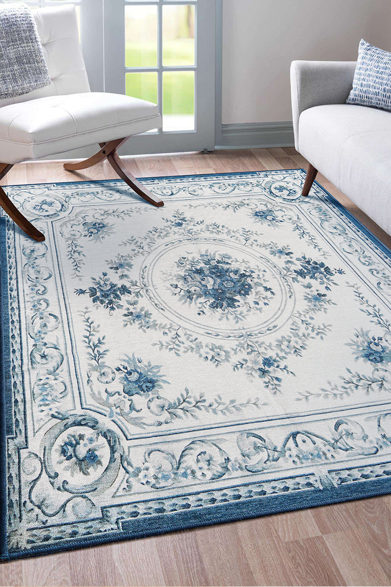 Aubusson Blue Washable Rug