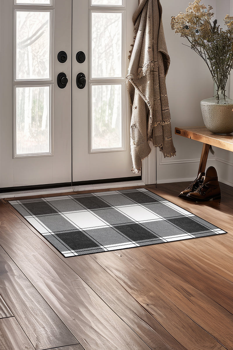 Buffalo Plaid Black and White Washable Rug