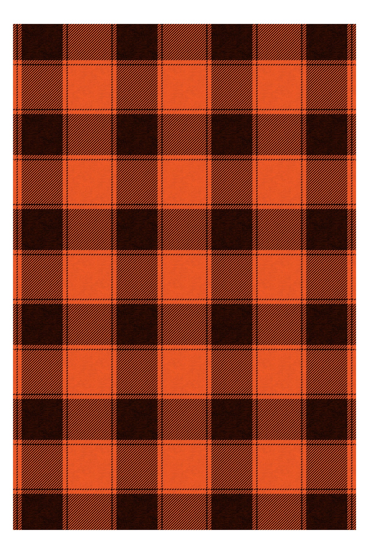 Buffalo Plaid Black Orange Machine Washable Rug