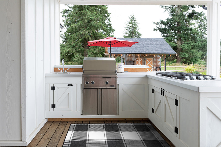 Buffalo Plaid Black and White Kitchen Washable Rug