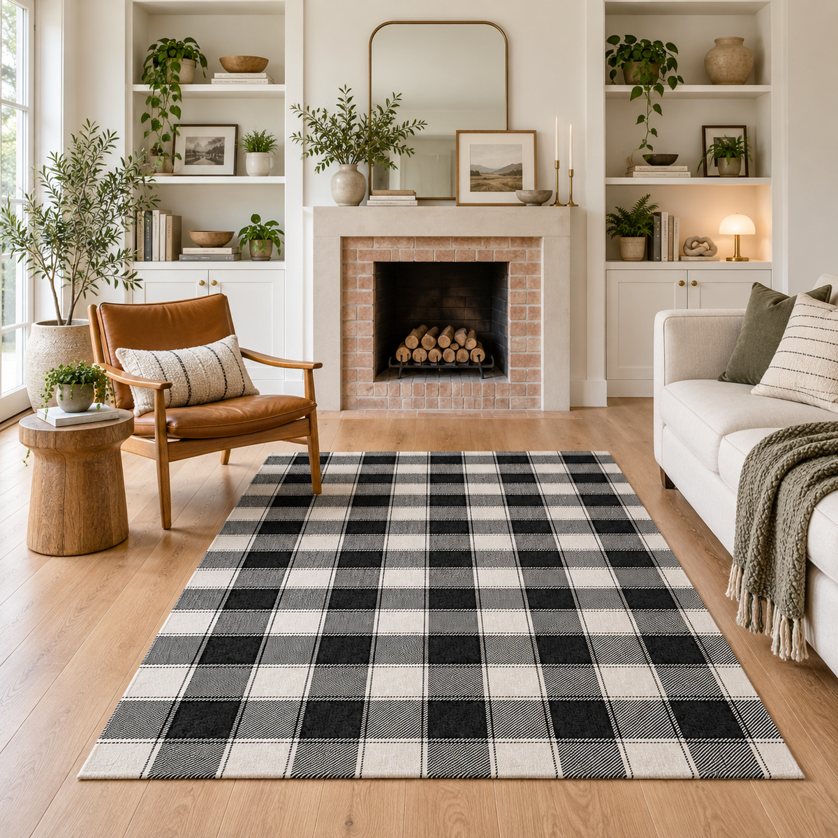 Buffalo Plaid Black and White Washable Rug