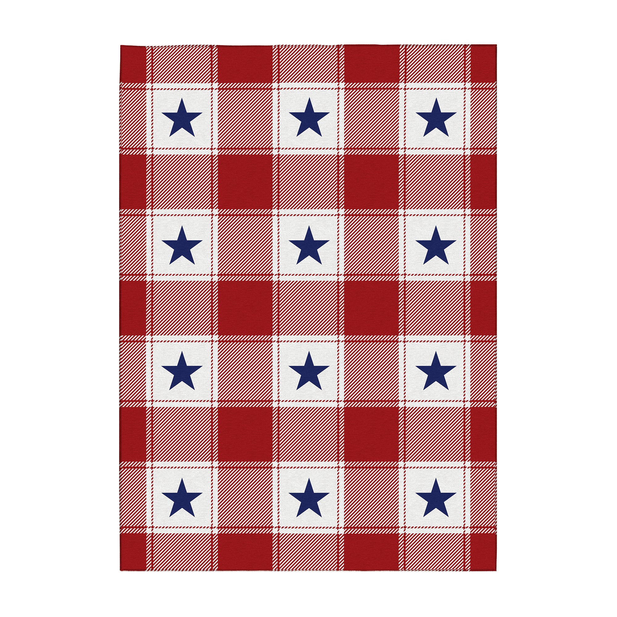 Buffalo Plaid Stars Machine Washable Rug