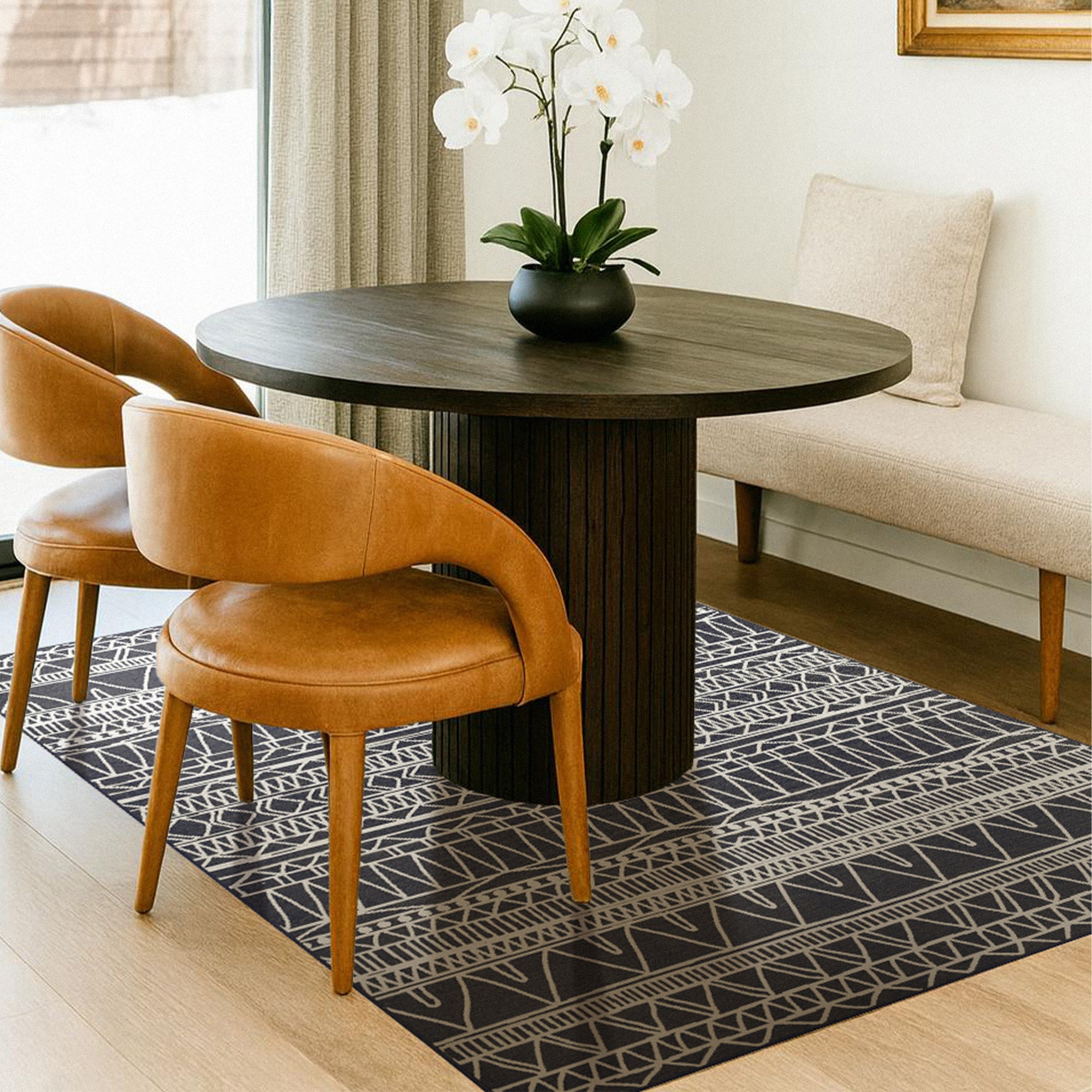 Chelsea Tribal Aztec Dark Grey Dining Room Washble Rug