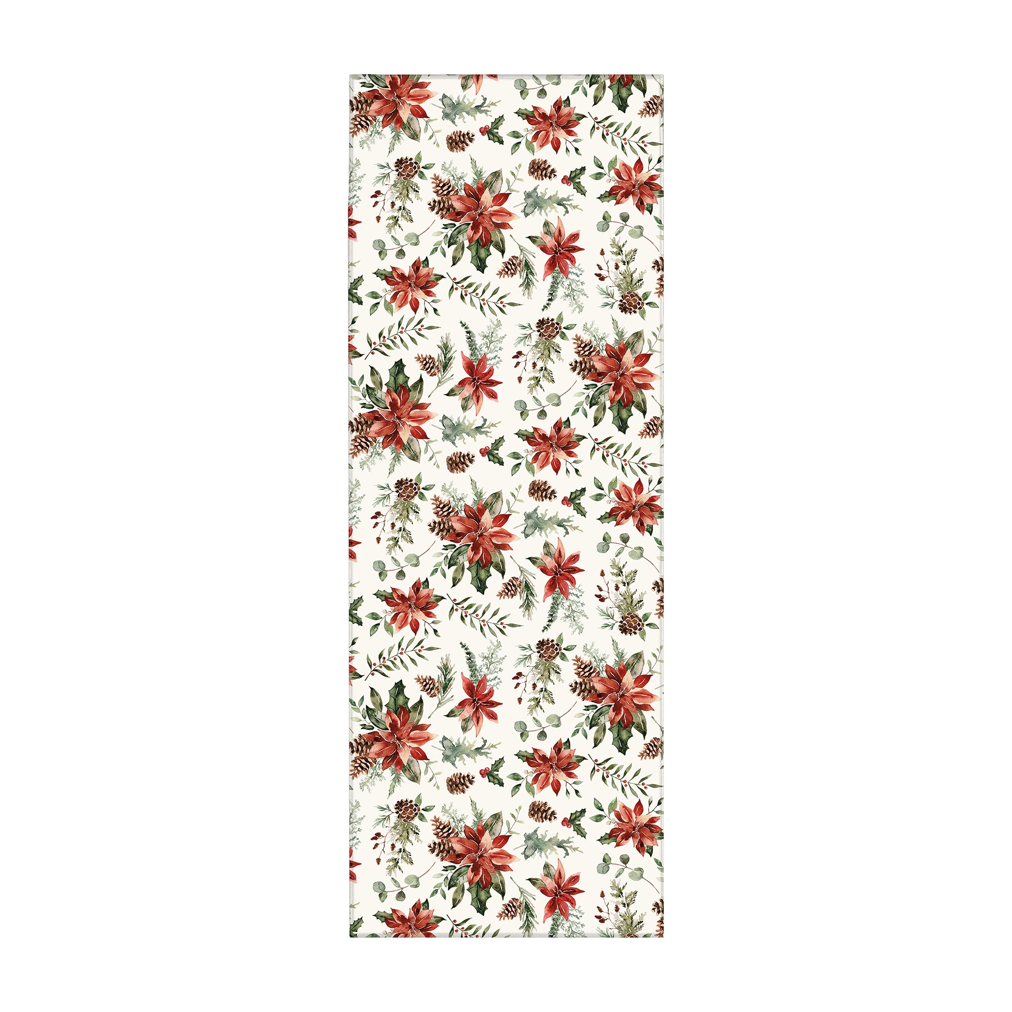 Holiday Winter Christmas Holly Red Poinsettia Machine Washable Rug