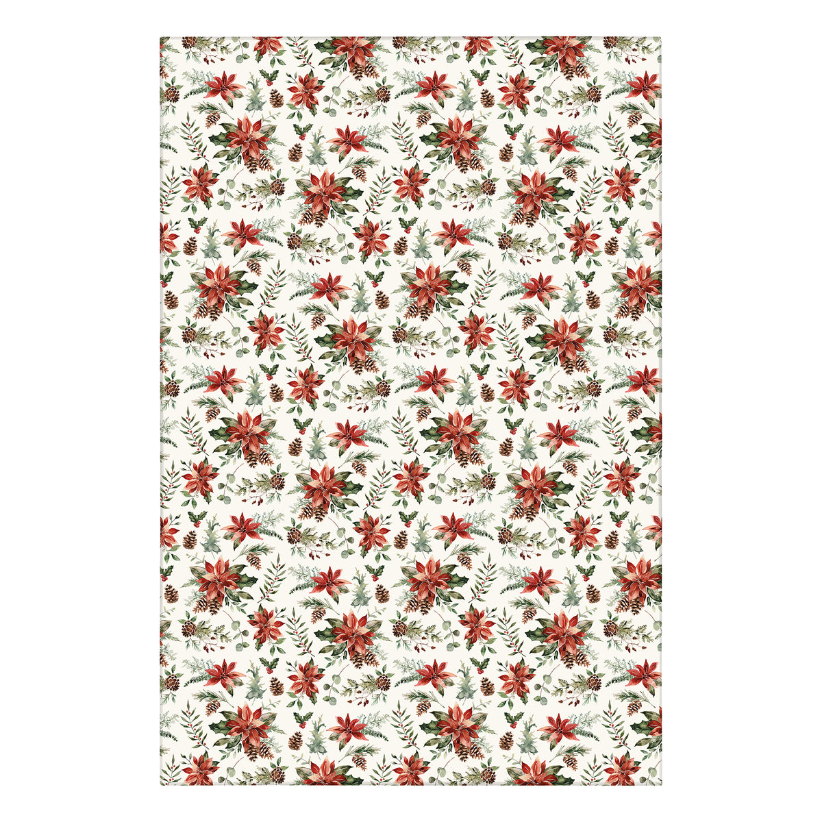 Holiday Winter Christmas Holly Red Poinsettia Machine Washable Rug