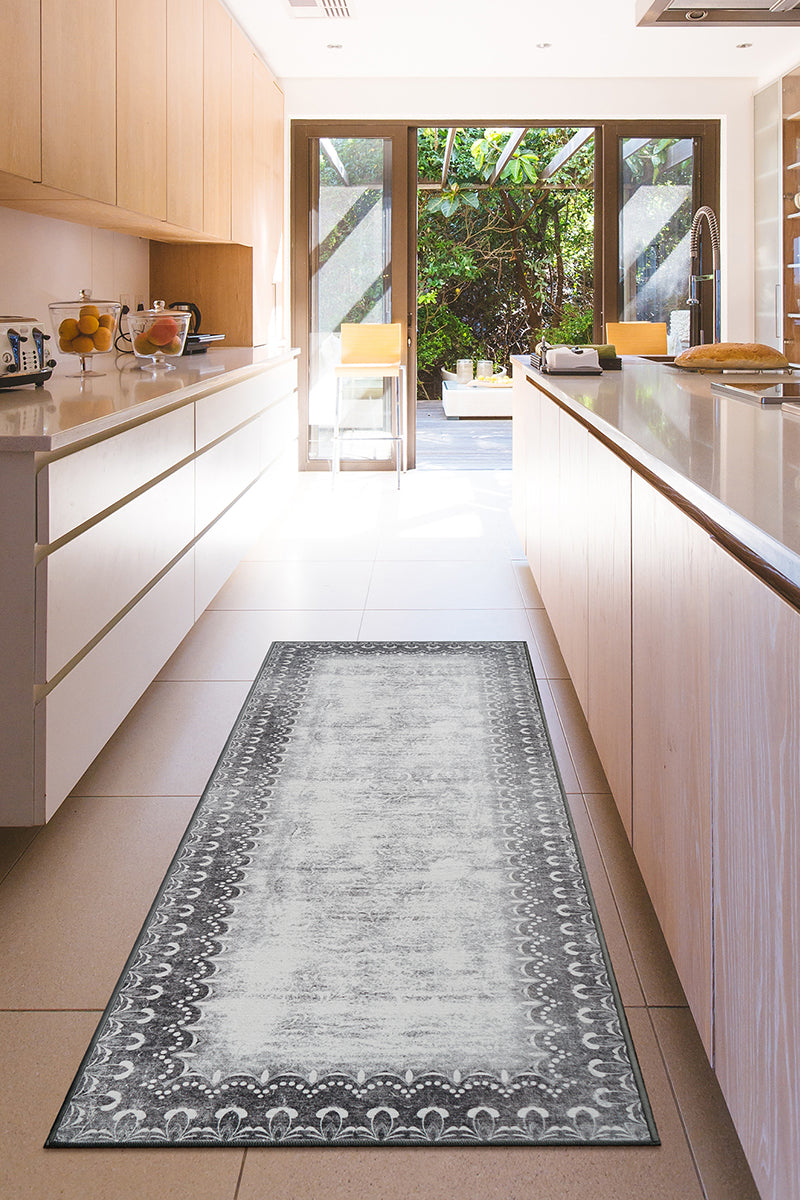 Dardon Bordered Grey Washable Rug