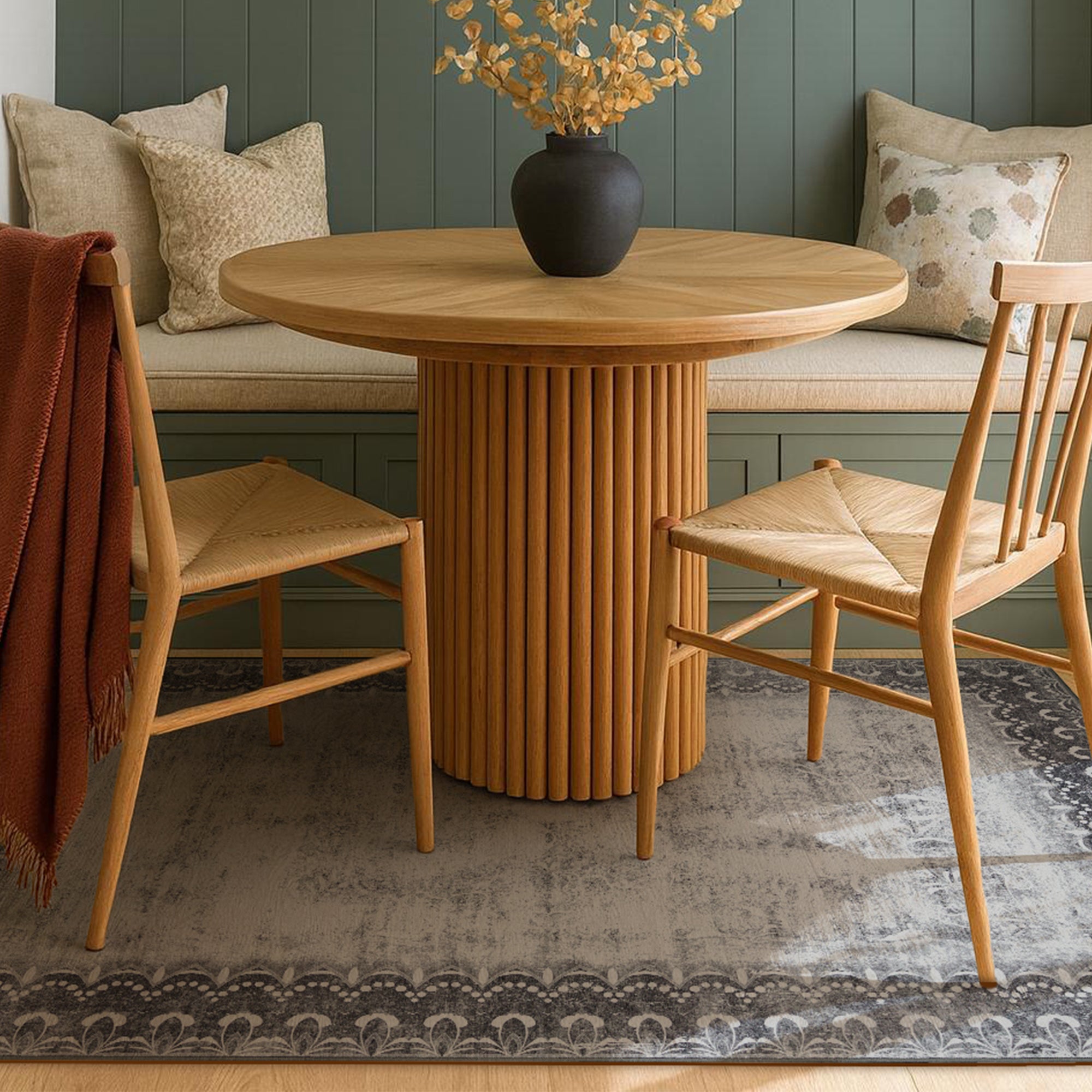 Dardon Bordered Grey Dining Room Washble Rug