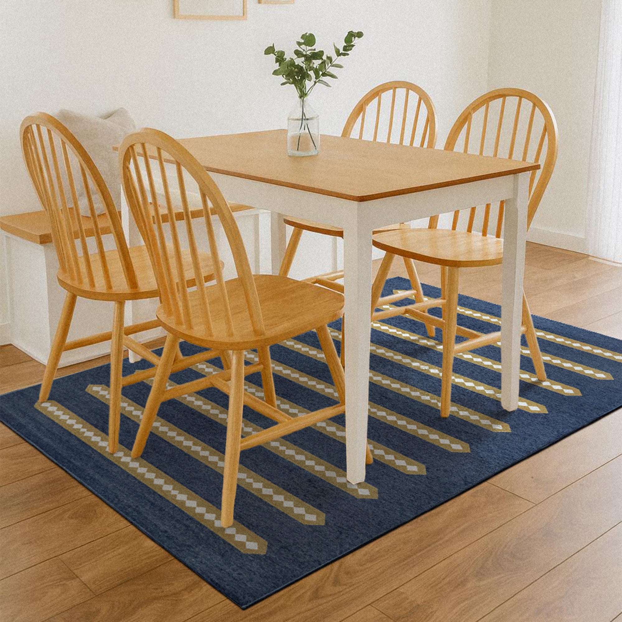 Dash And Dot Indigo Camel Dining Room Washble Rug