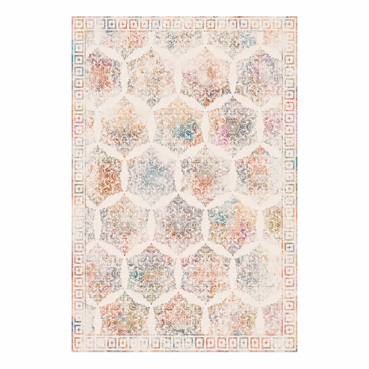Delilah Damask Cream Machine Washable Rug