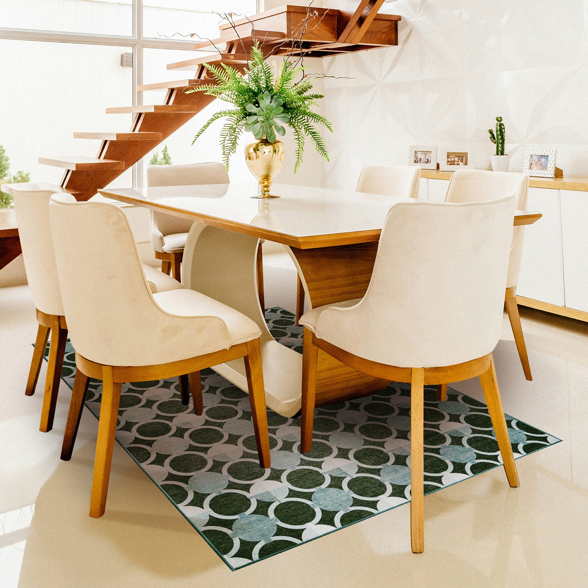 Dula Dark Sage Green Dining Room Washble Rug