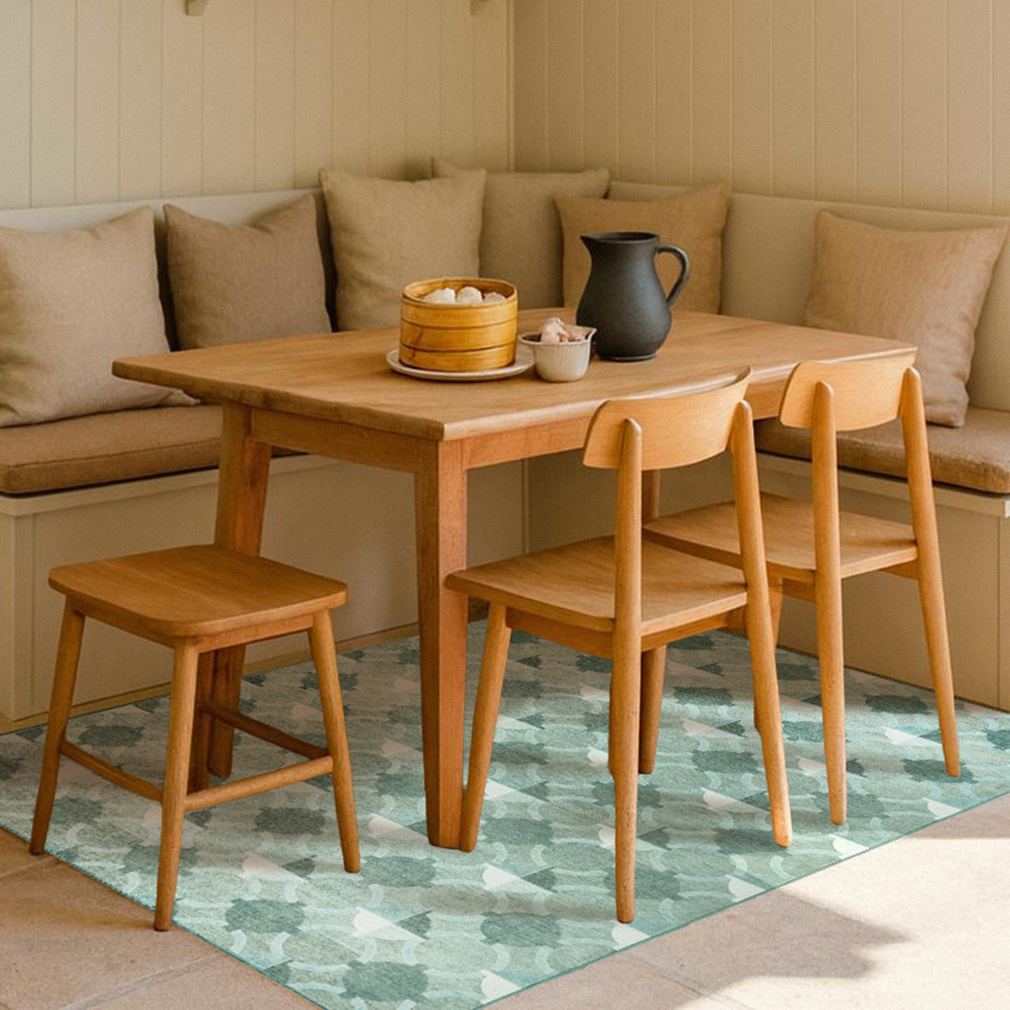 Dula Light Sage Green Dining Room Washble Rug