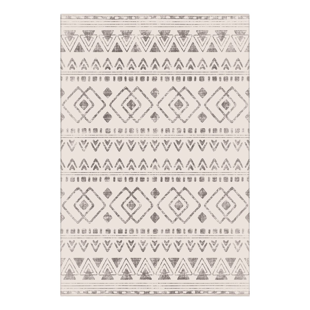 Ebony Distressed Tribal Beige Machine Washable Rug