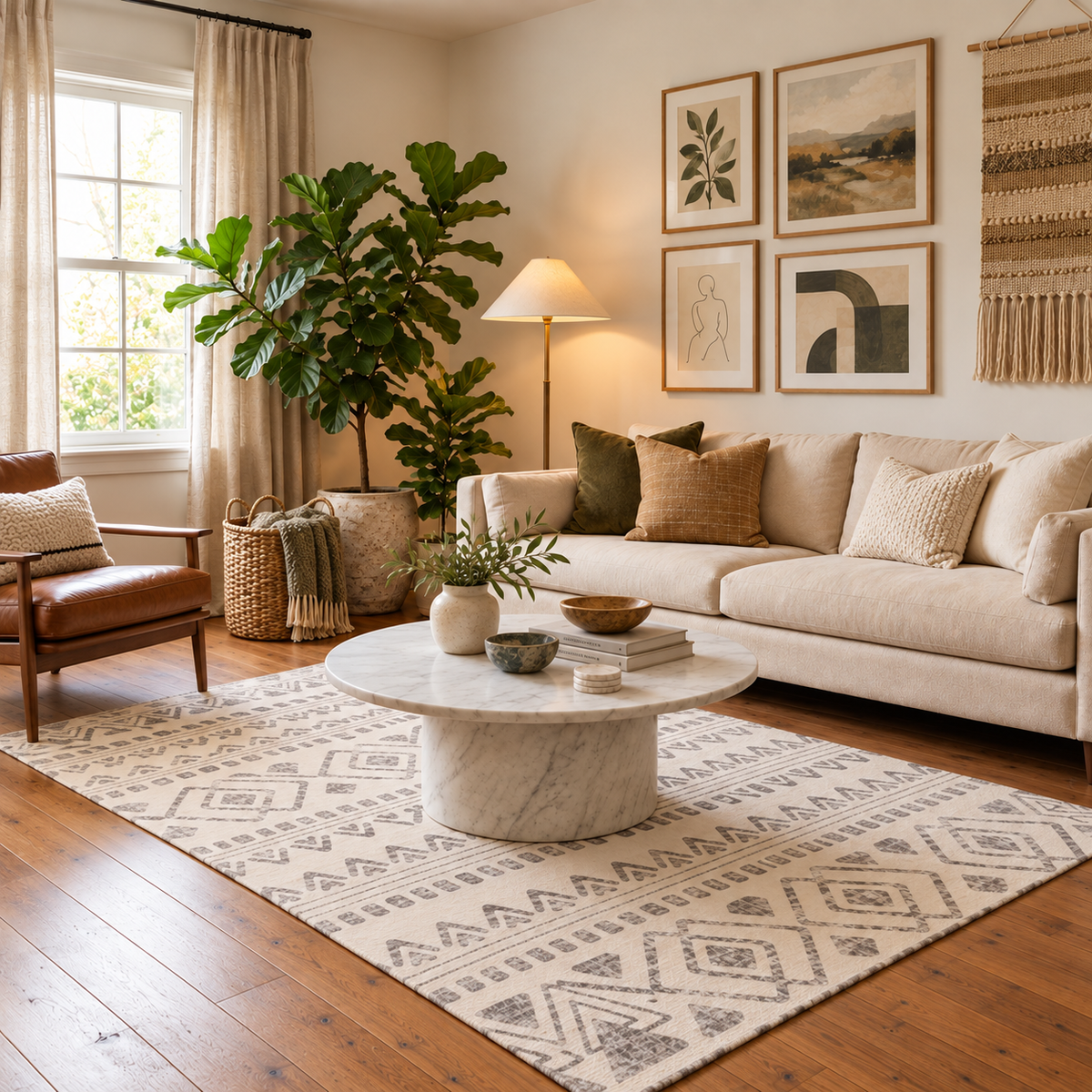 Ebony Distressed Tribal Beige Machine Washable Rug