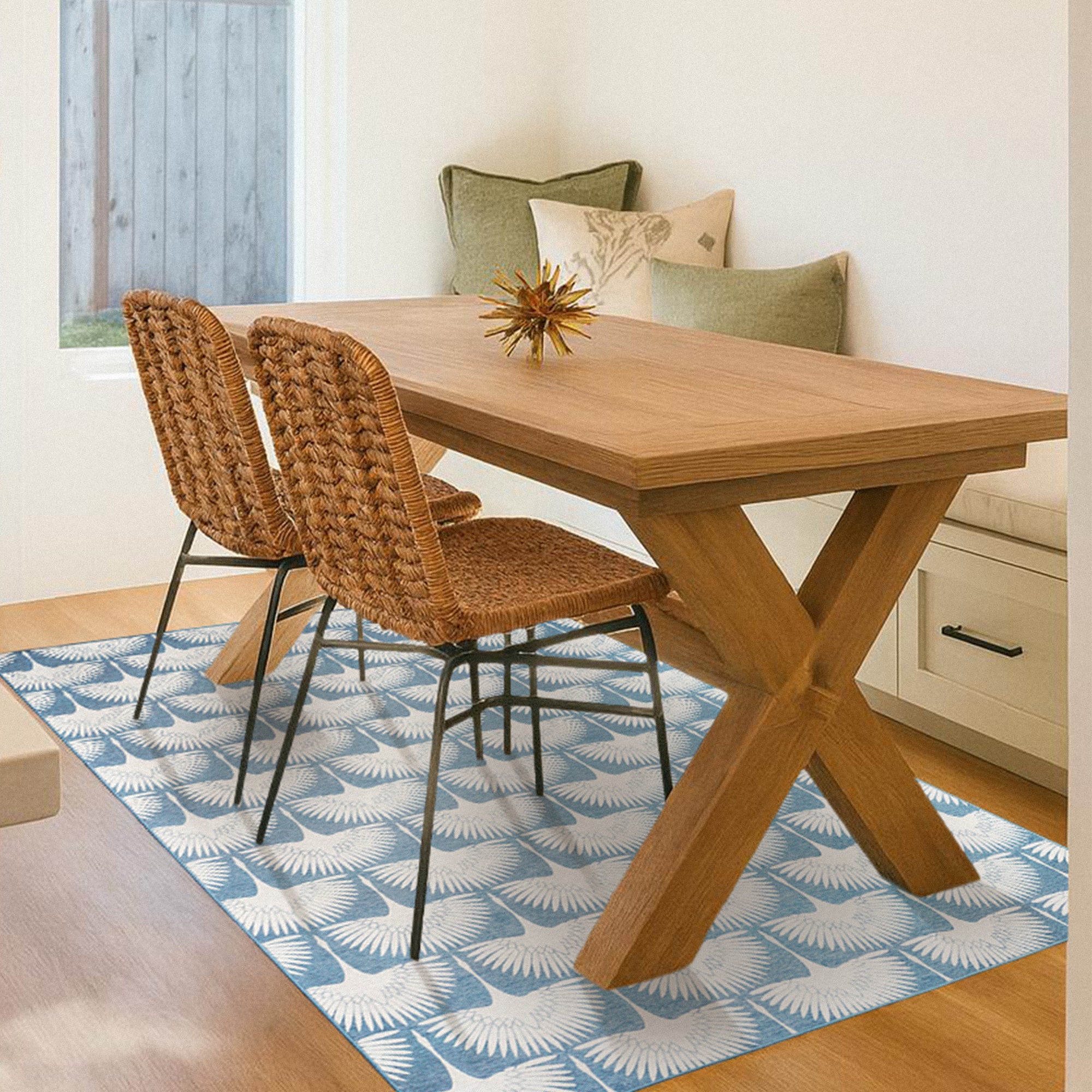 Flock Colfax Blue Dining Room Washble Rug