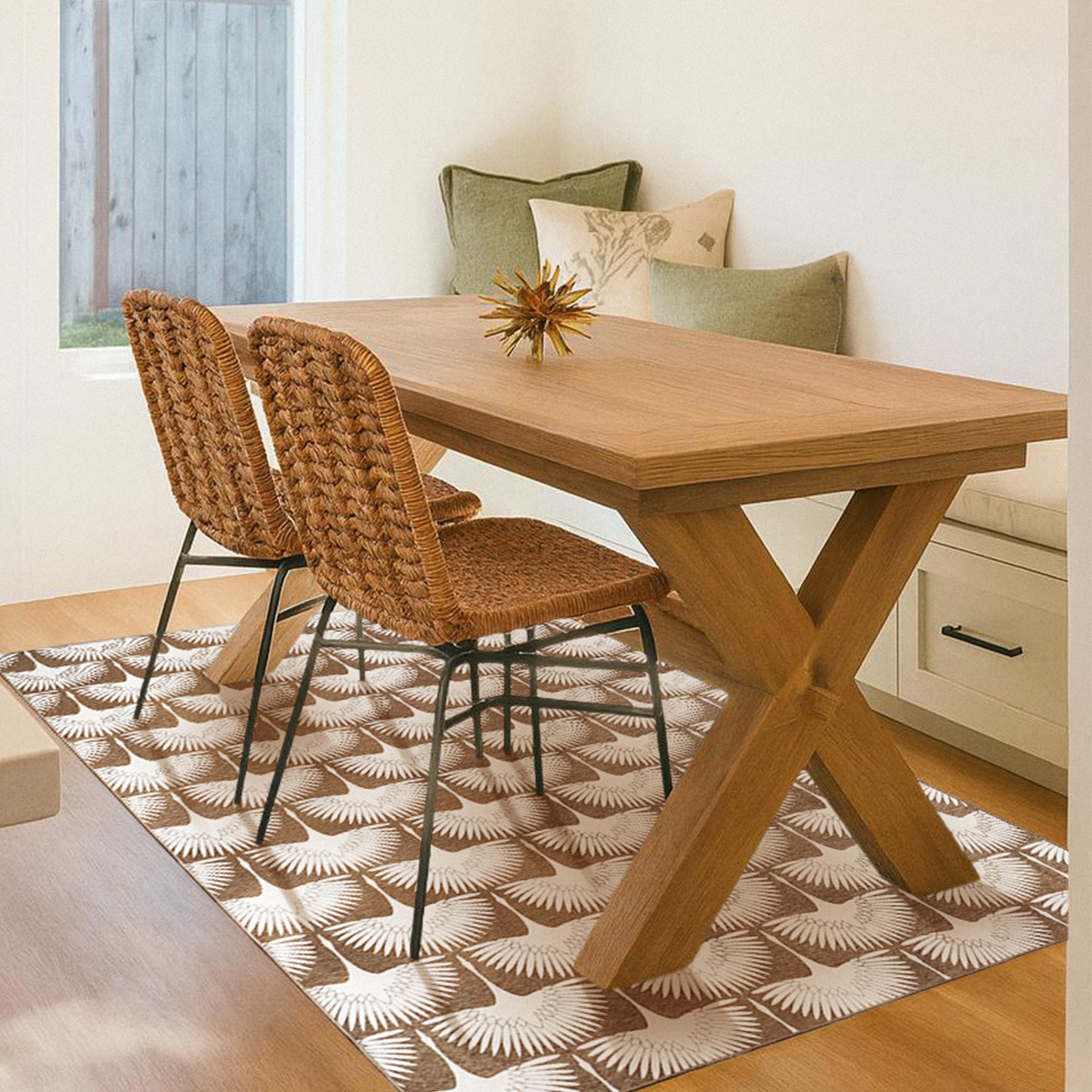 Flock Camel Dining Room Washble Rug