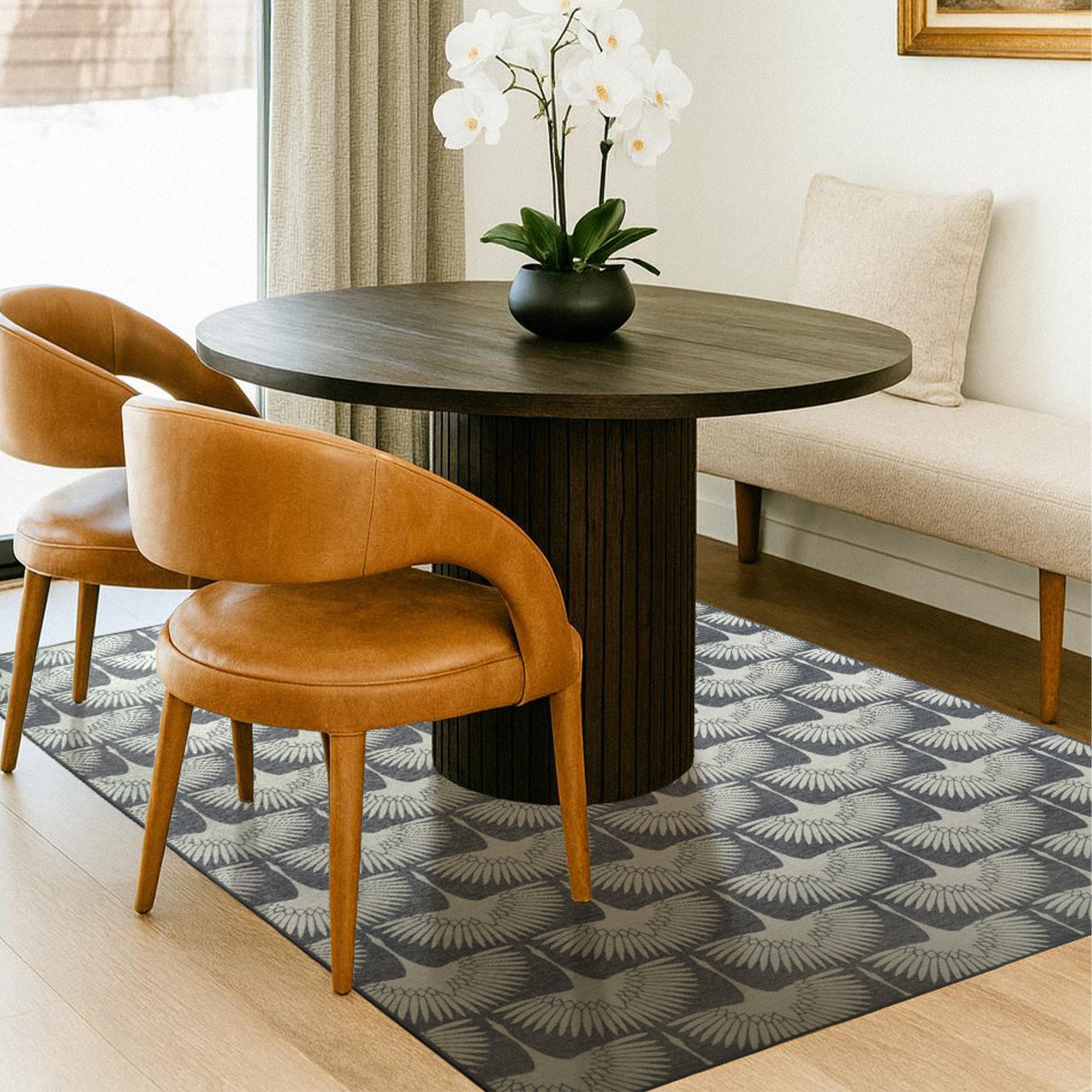 Flock Slate Grey Dining Room Washble Rug