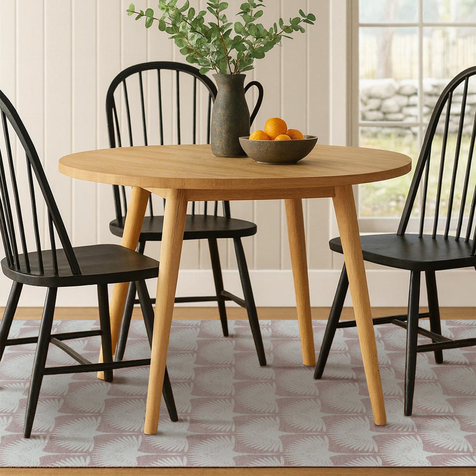 Flock Petal Pink Dining Room Washble Rug