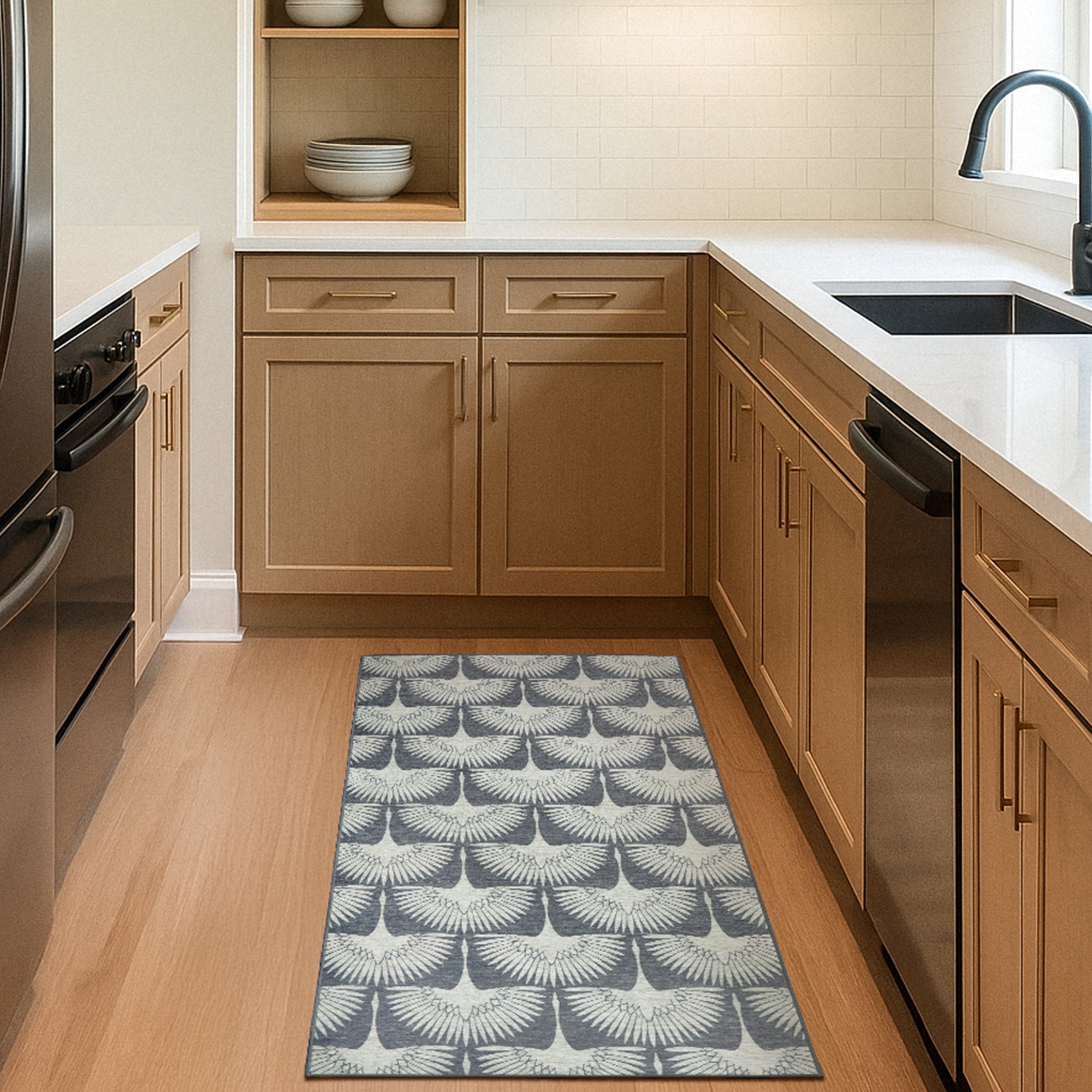 Flock Slate Grey Kitchen Washable Rug