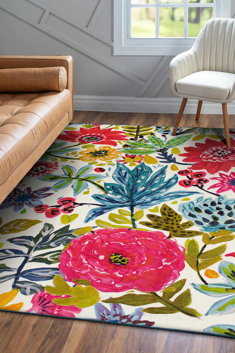 Floral Bloom Multicolor Washable Rug