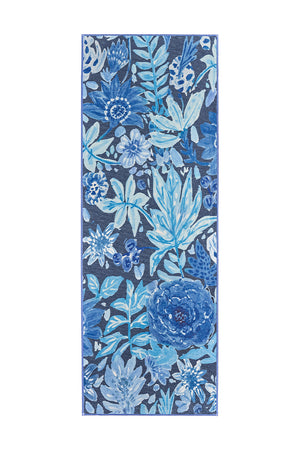 Floral Bloom Blue Washable Rug