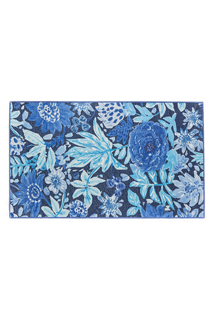 Floral Bloom Blue Washable Rug