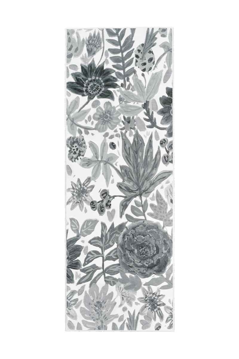 Floral Bloom Grey Washable Rug