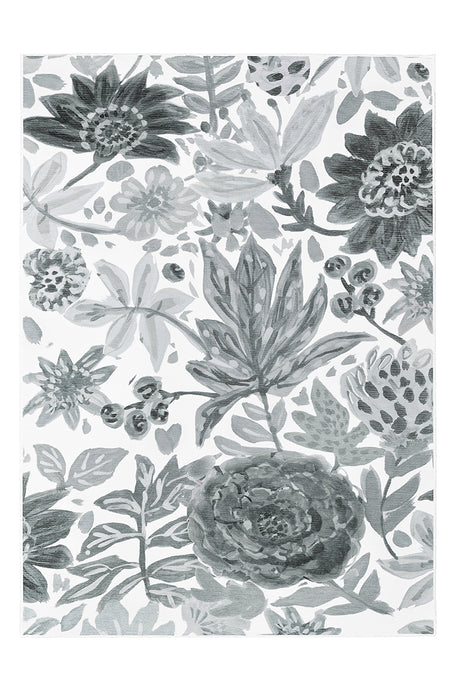 Floral Bloom Grey Washable Rug