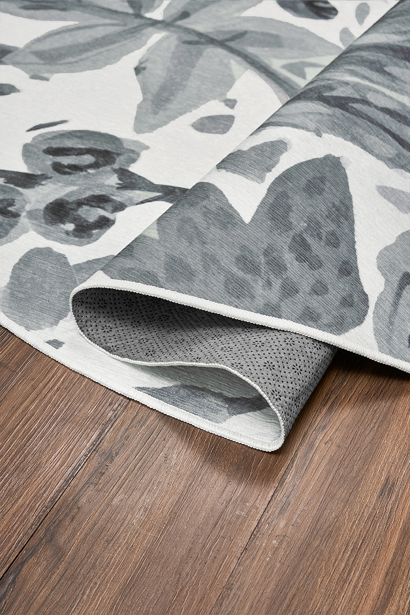 Floral Bloom Grey Washable Rug