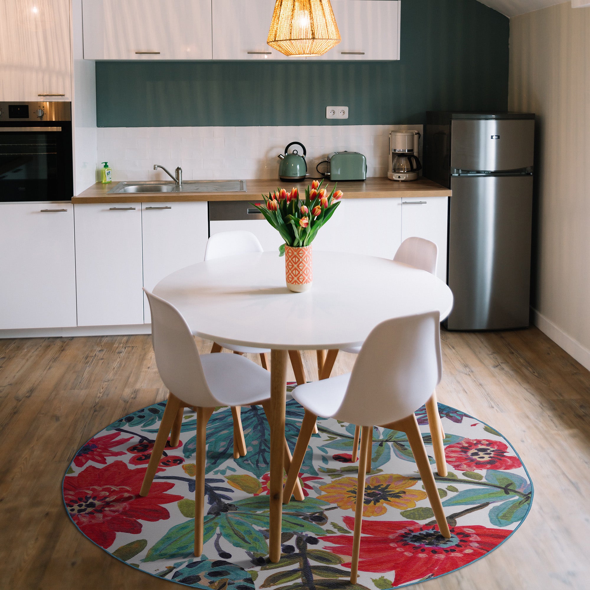 Floral Bloom Multicolor Dining Room Washble Rug