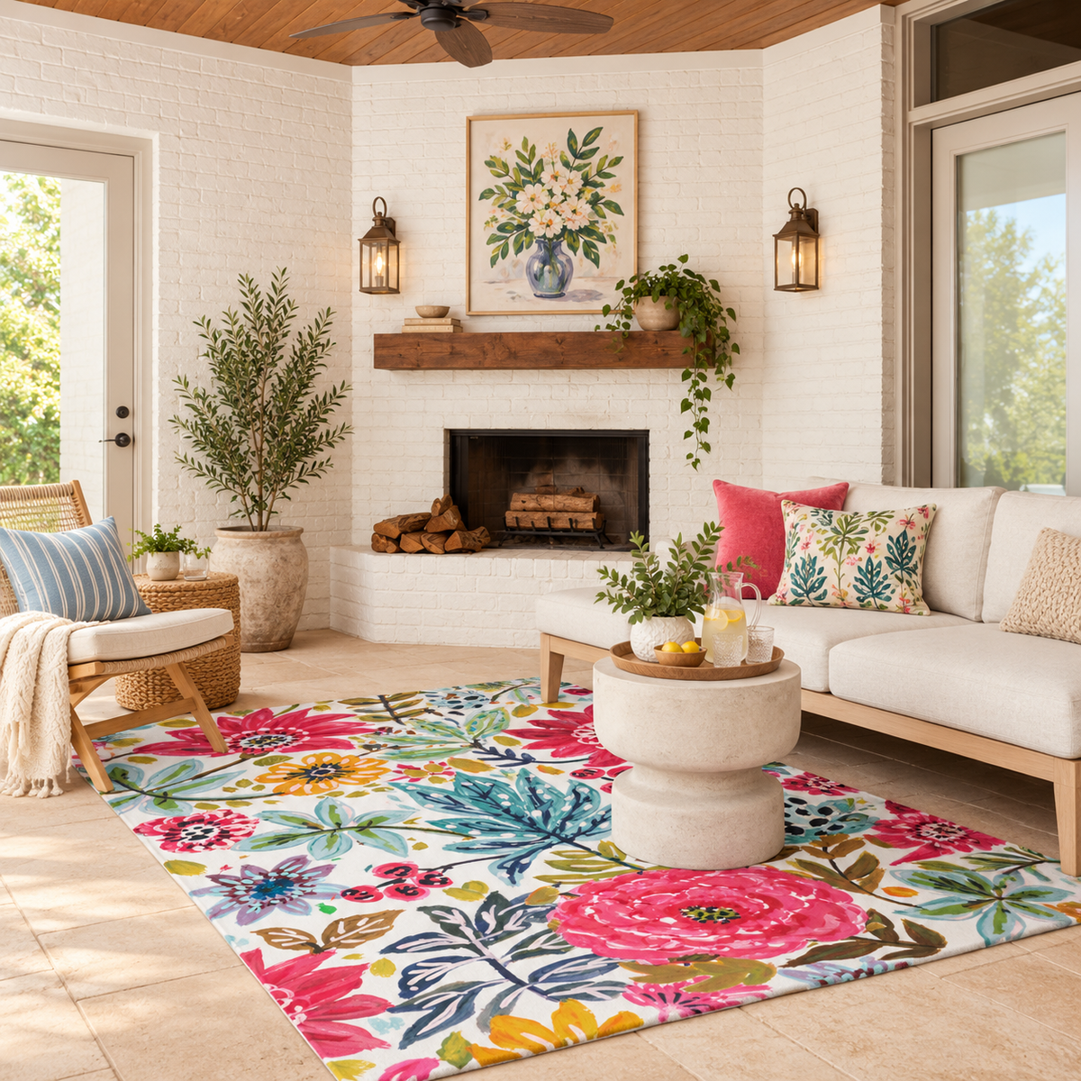Floral Bloom Multicolor Washable Rug