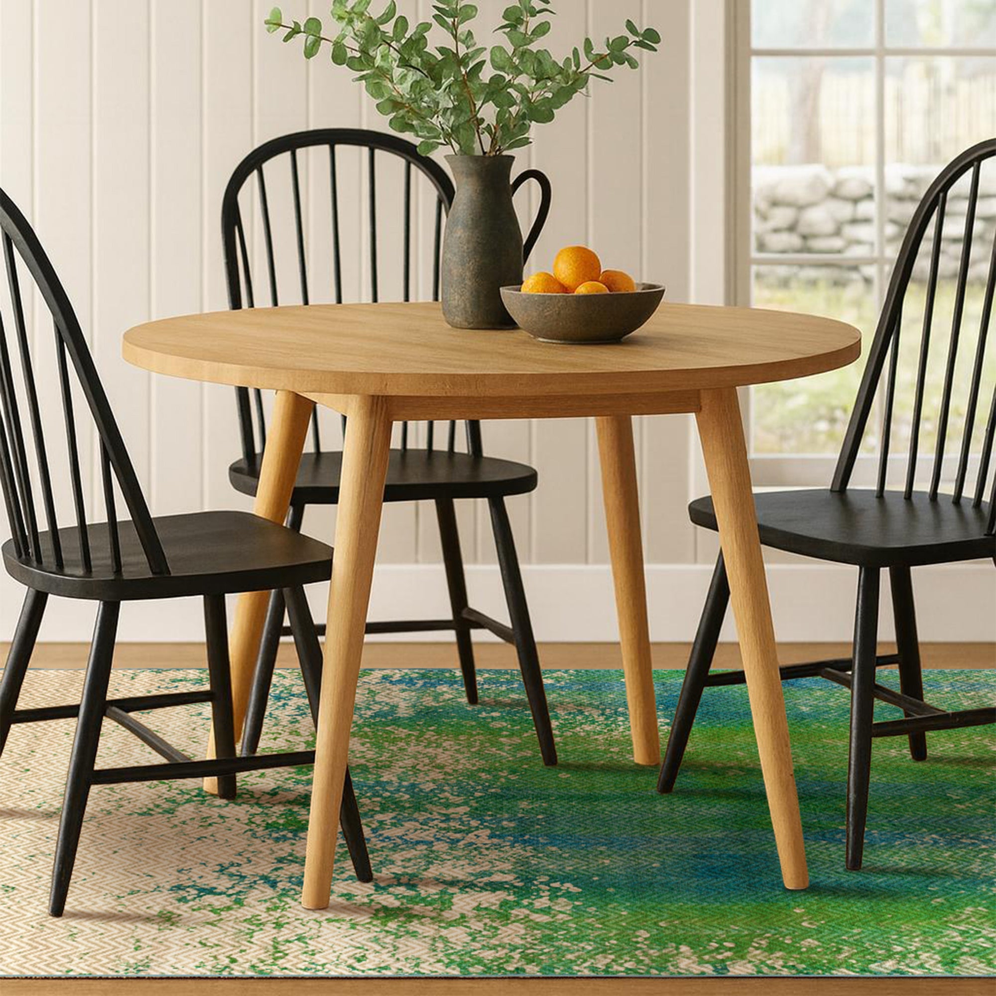 Hazel Chevron Teal Dining Room Washble Rug