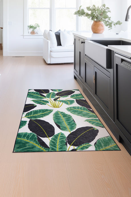 Hojas Rainforest Emerald Washable Rug