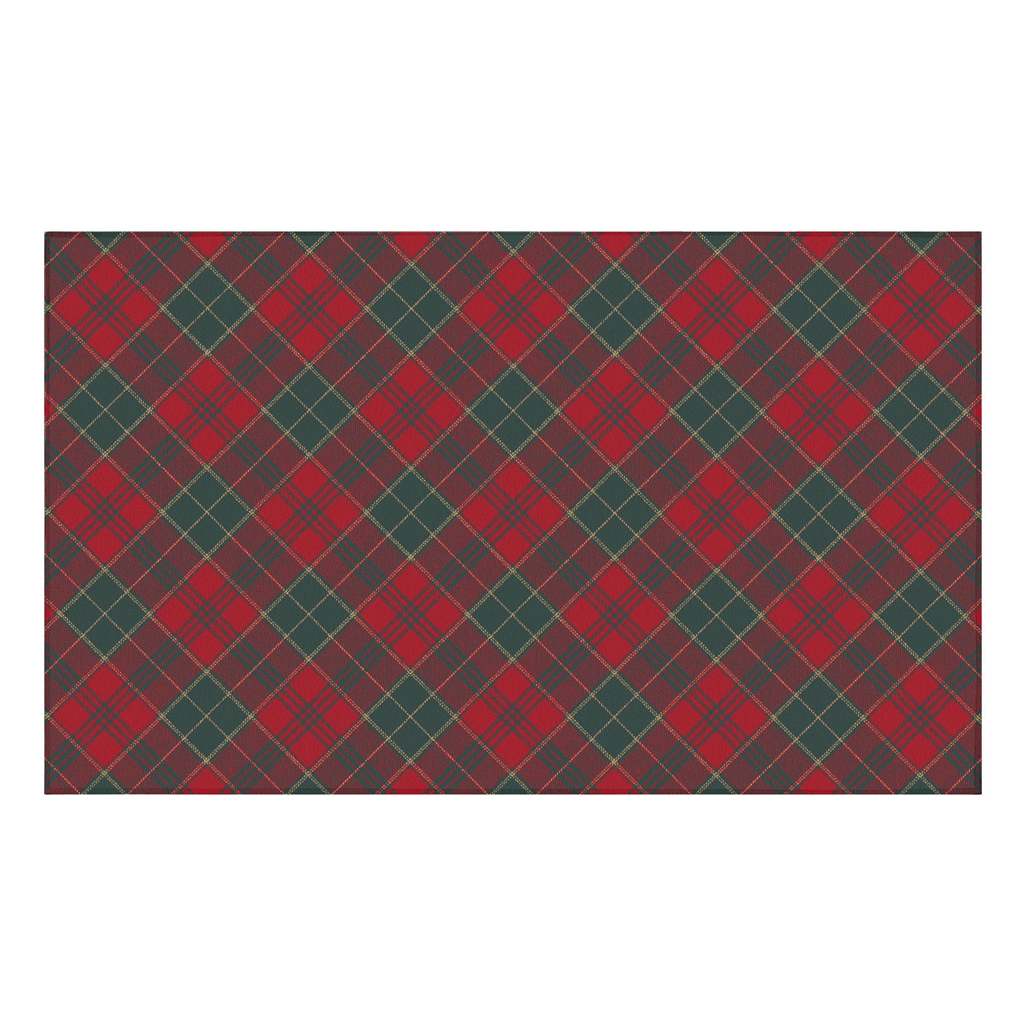 Holiday Winter Christmas Tartan Plain Red/Green Machine Washable Rug